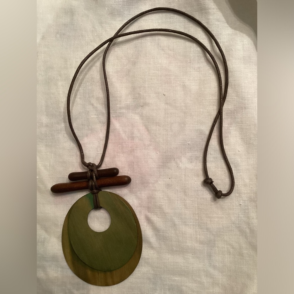 Asian Style Wood Pendant on Silk Cord